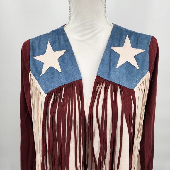 VOCAL APPAREL Fringe Ultrasuede Cropped American Flag Western Jacket S-XL NWT - Picture 6 of 12